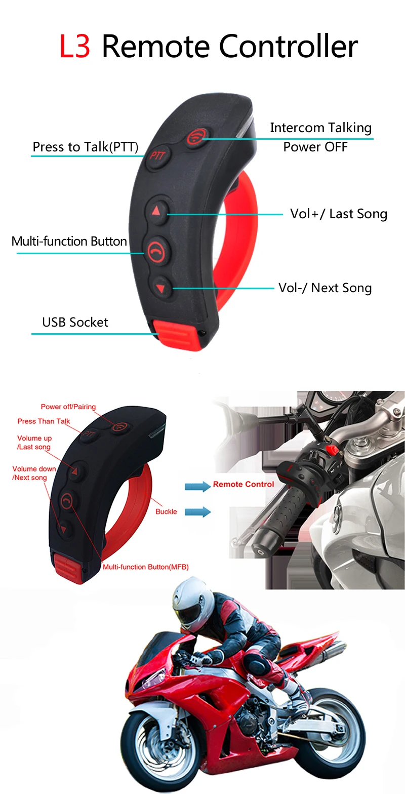 FreedConn L3 BT пульт дистанционного управления Bluetooth Мотоциклы шлем домофон гарнитура Handsfree PTT Handbar для COLO-RC/T-REX/L1/L2