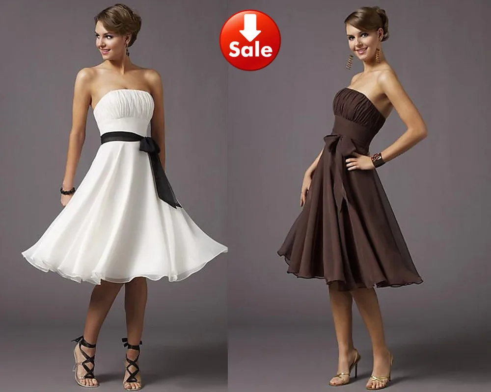 

Hot Sale Wholesale Free Shipping Strapless Classic Simple Style Bow Chiffon Bridemaid Dresses Party Gown Short Dress BR-30