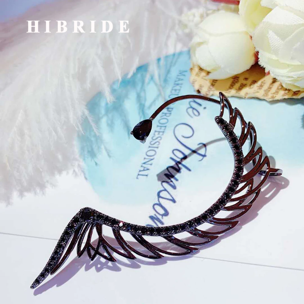 

HIBRIDE Luxury New Design Clear AAA Cubic Zircon Water Drop Ear Cuff Women Earrings Brincos Single Piece Bijoux Femme E-947