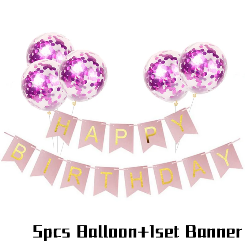 Pink Set Purple JOY-ENLIFE ко дню рождения украшения плакат "с днем рождения" золотистый воздушный шар "Конфетти" для девочек и мальчиков шарики на день рождения пастельных вечерние поставки - Цвет: Pink Set Purple