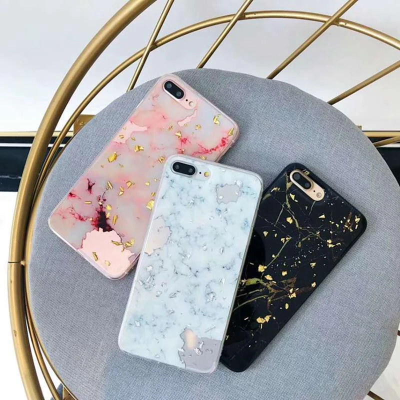 Для iphone 7 XR Marbel золотой фольги блестящий чехол для X XS MAX мягкий силиконовый задний