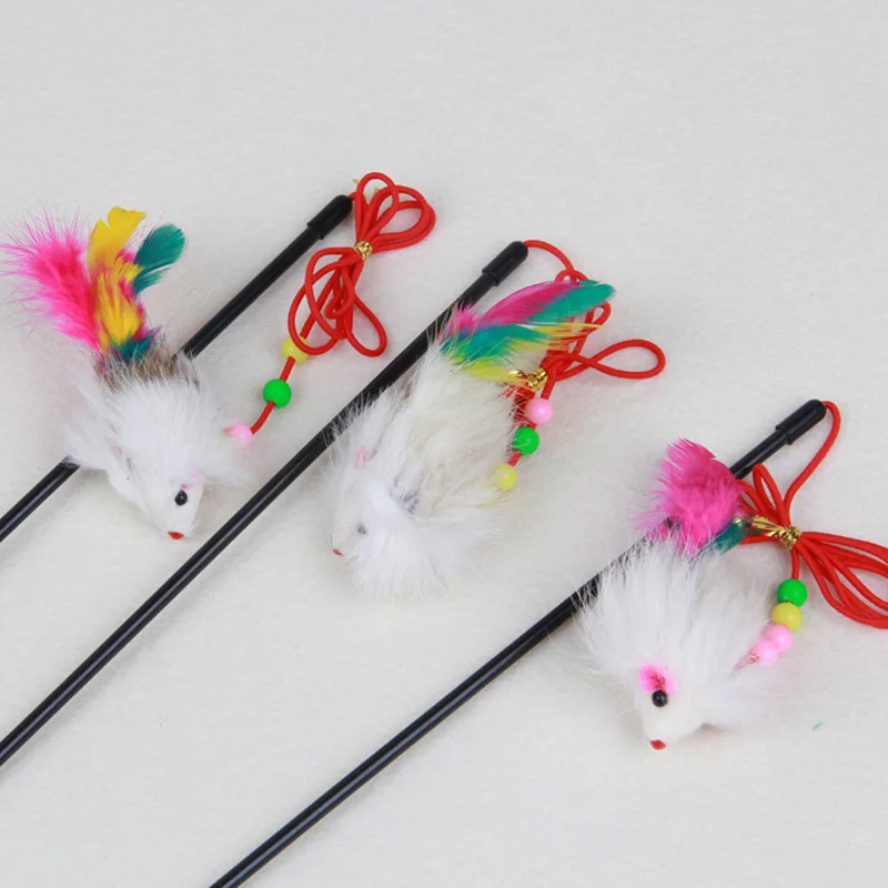 10 шт./лот забавные игрушки для кошек рыболовные удочки с мышью и перьями