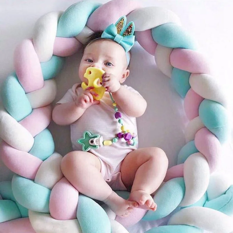 

Mixed Colors Braided Crib Bumper Knot Pillow Knot Cushion Bolster Pillows Crib Bumper Kids Pillow Nursery Decor Baby Bedding Cot