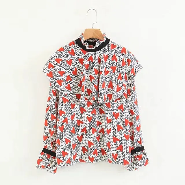 OMCHION новинка весны с принтом в виде сердца оборками Blusas Mujer длинным рукавом