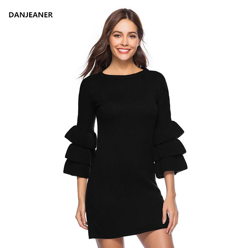 

Осенне-зимнее платье-свитер Danjeaner, новинка 2018, сексуальные вязаные пуловеры с рукавом-бабочкой три четверти, Длинные джемперы с круглым выре...