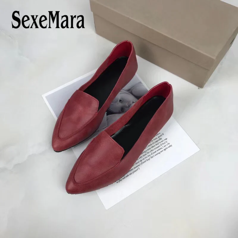 SexeMara/Новинка Женские туфли из 100% натуральной кожи на плоской подошве Удобные