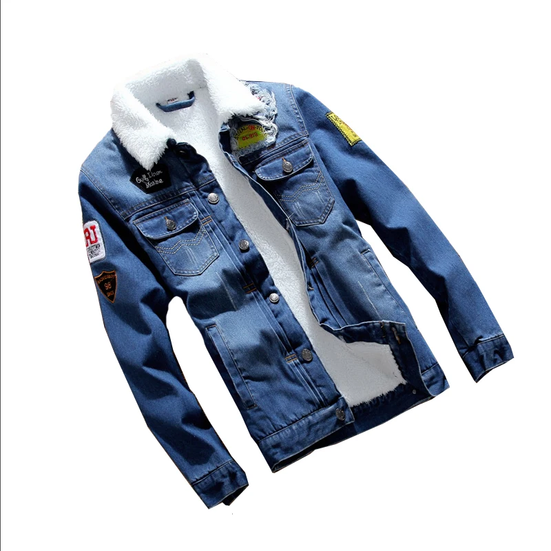 Winter Jackets Men Letters Print Bomber Jacket Male Cow boy Fur Collar Jeans Coat Outer Wear Casaco Masculino Plus Size M-3XL | Мужская