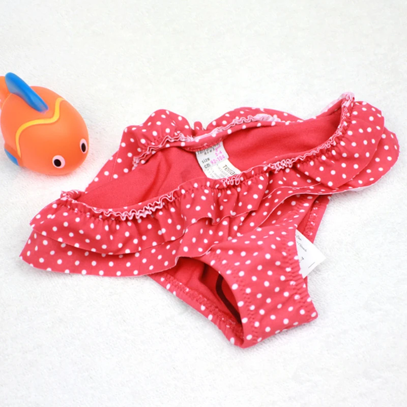 Детский раздельный купальник красно-розовый купальный костюм в горошек для