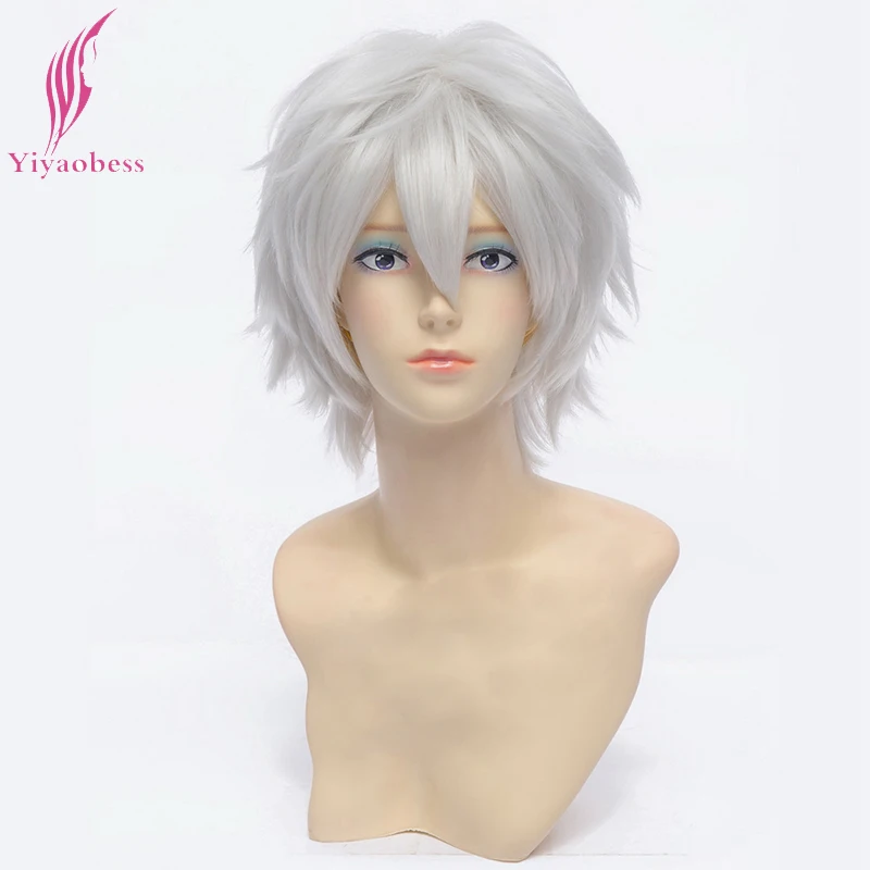 

Yiyaobess 8inch Sakata Gintoki Silver White Short Cosplay Wig Gintama Halloween Costume Synthetic Hair Wigs For Men