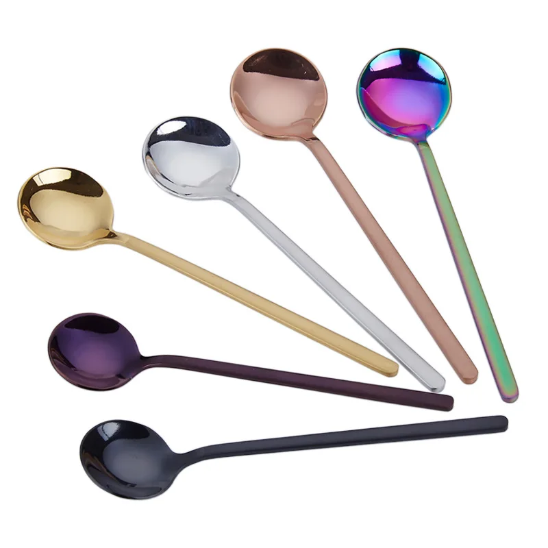 6PCS/lot Tea Spoon Colorful 18/10 Stainless Steel Teaspoon Set for Party Gold Black Mini Small Coffee Silver Scoop | Дом и сад