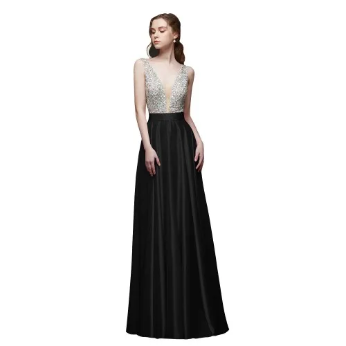 Color 4 Erosebridal вечернее платье длинное линия V шеи халат, украшенный бисером De Soiree мягкий Атлас формальное платье женское элегантное платье - Цвет: Color 4