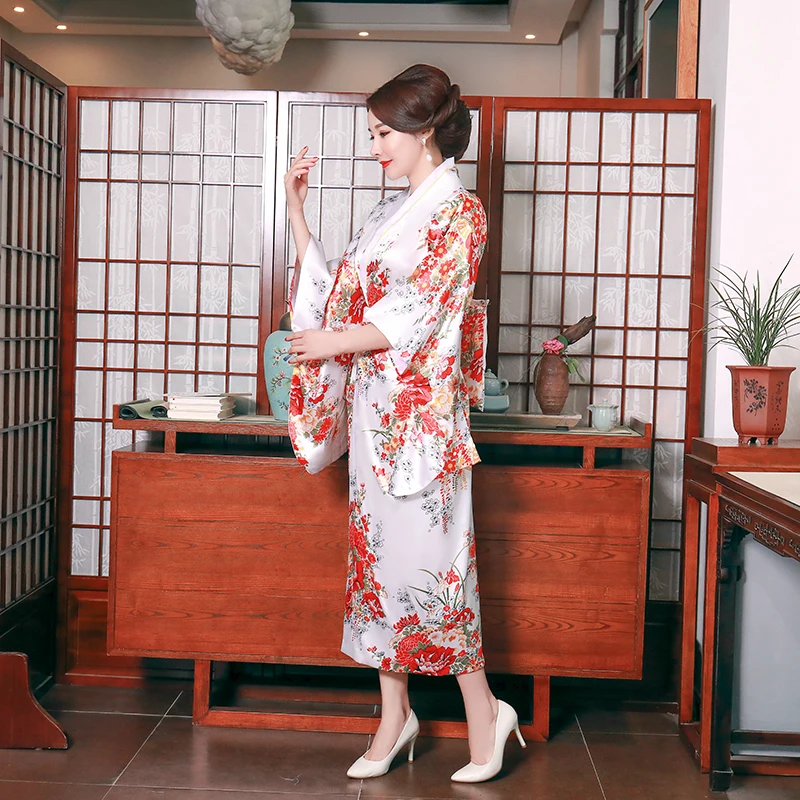 Белое модное женское кимоно Yukata с Obi новое вечернее платье японский карнавальный