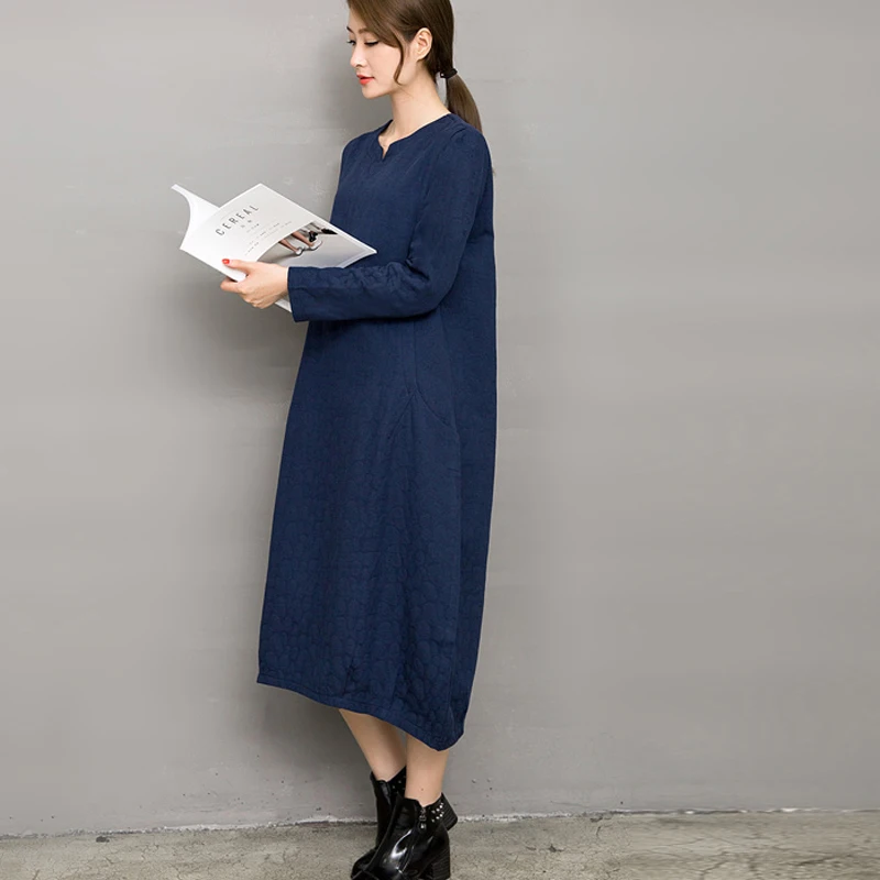 2016 женская мода осень Хлопок Белье Платья женские V-образным Вырезом С Длинным