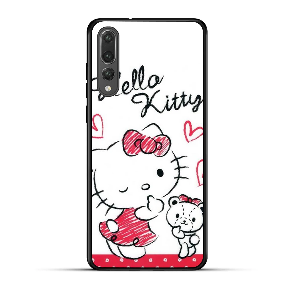Черный ТПУ чехол для задней панели телефона Huawei P20 Hello Kitty Carcasa lite Mate 10 Lite Luxury