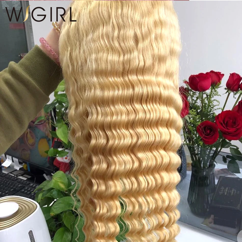 Wigirl Transparent 613 Honey Blonde Malaysian Curly Lace Front Human Hair Wig Deep Wave Pre Plucked Long Frontal Wigs | Шиньоны и
