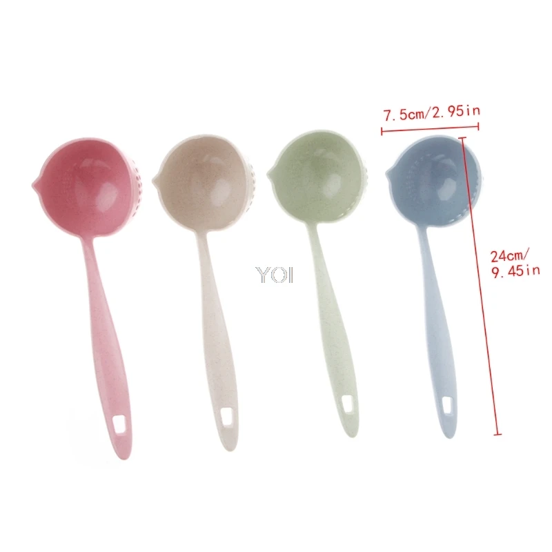 

2 in 1 Wheat Straw Long Handle Soup Spoon Home Kitchen Porridge Ladle Filter