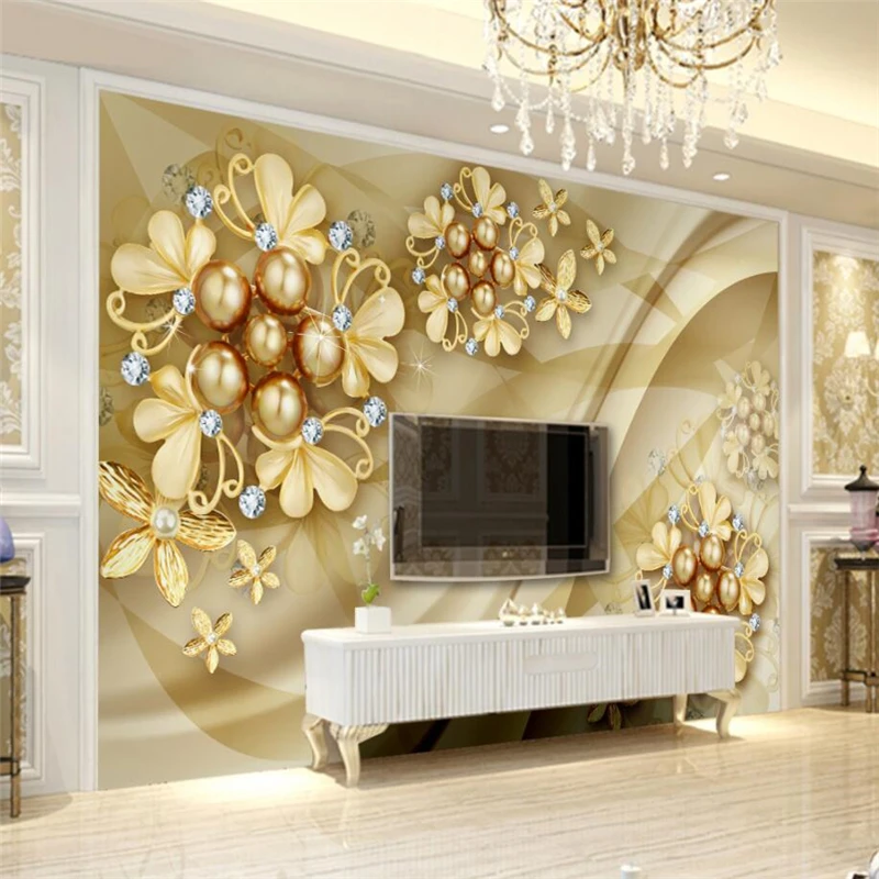 

beibehang Wallpaper mural custom living room bedroom European pearl flower mural TV background wall home decoration
