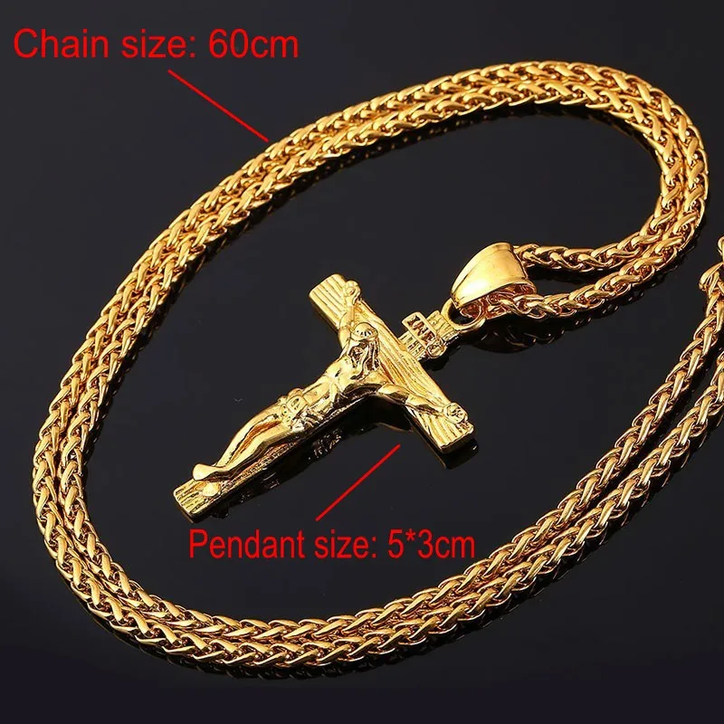 Cross Jesus Pendant Necklace Gold Silver Color Men Chain Christian Gifts Vintage Stainless Steel Jewelry For | Украшения и