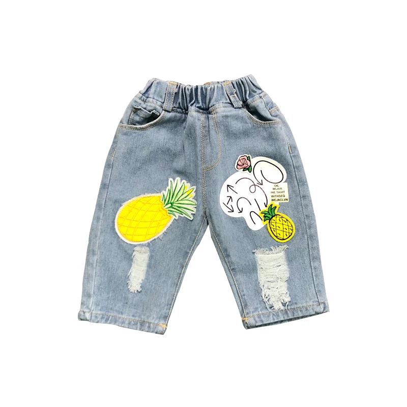 Летние джинсы до щиколотки AD с ананасами для мальчиков и девочек детские брюки