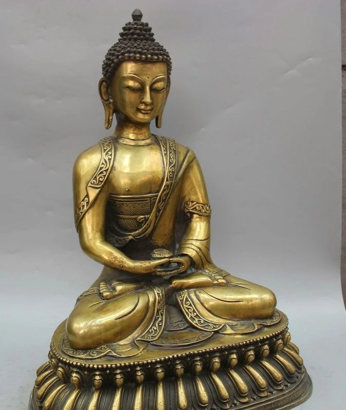 18 &quotТибет Буддизм Латунь Сиденья Шакьямуни Будда Амитабха Татхагата Чаша Статуя