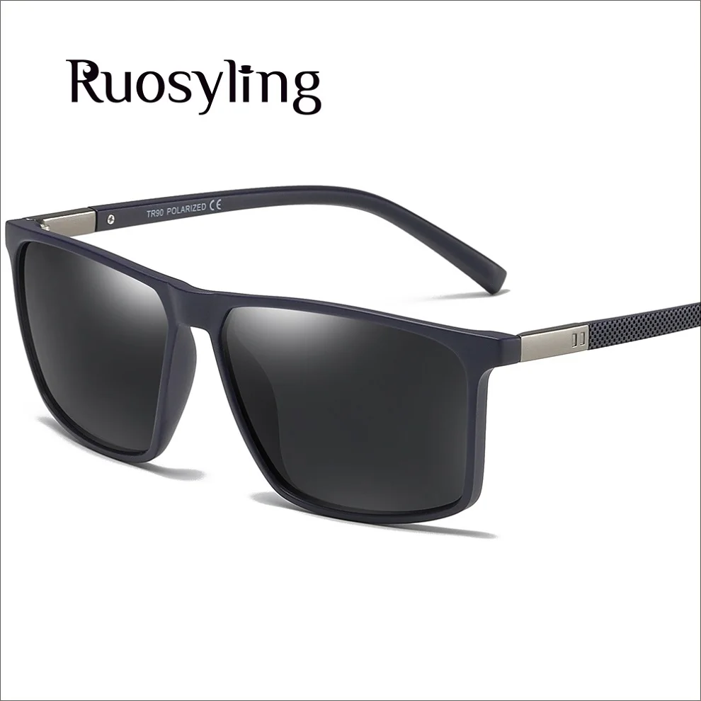 Ruosyling, мужские солнцезащитные очки, квадратные,, люксовый бренд, TR 90, квадратная оправа TAC 1,1, поляризационные, мужские солнцезащитные очки, Ретро стиль, UV400, для вождения - Цвет линз: Matte Blue