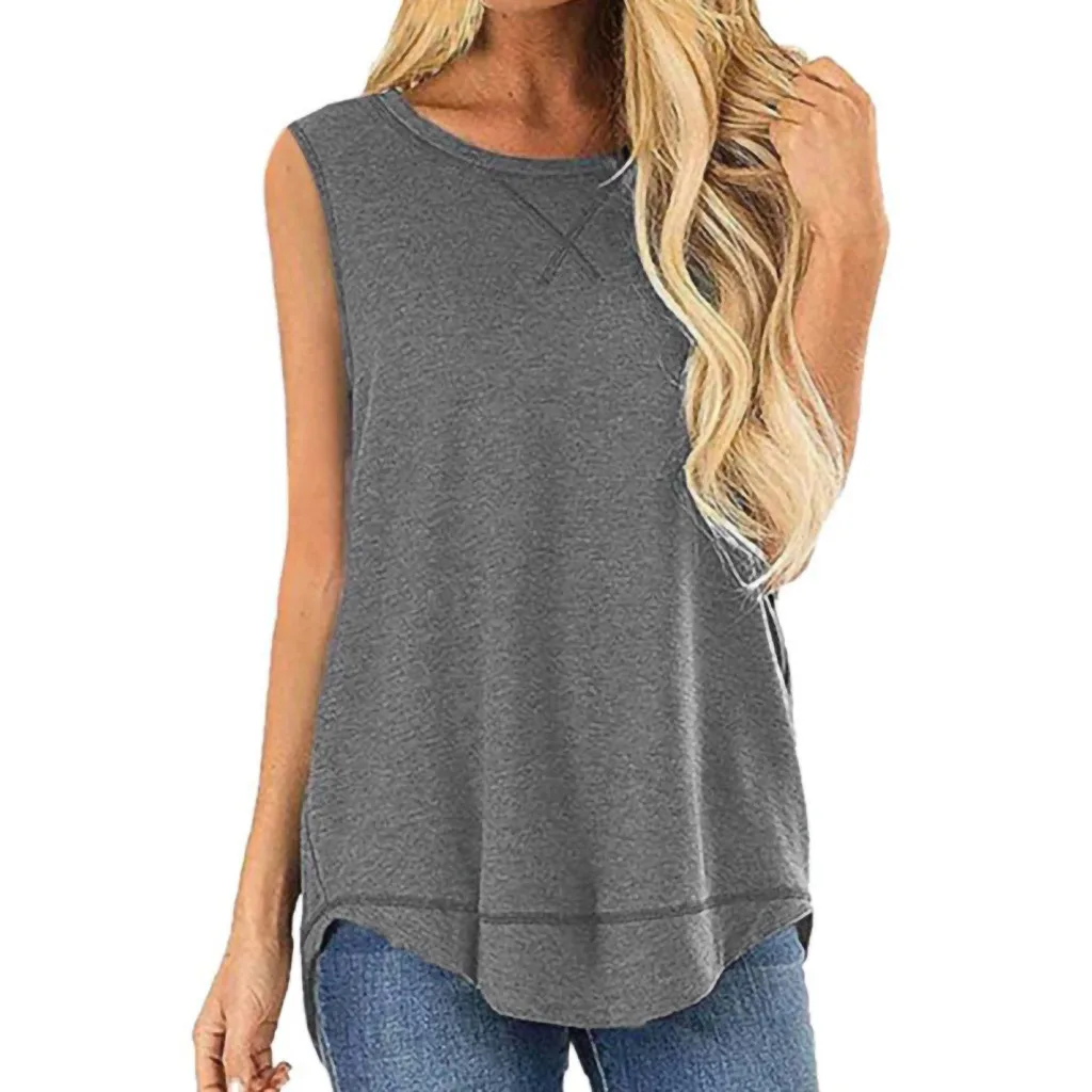 Женская однотонная Базовая рубашка с Боковым Разрезом жилет открытыми плечами