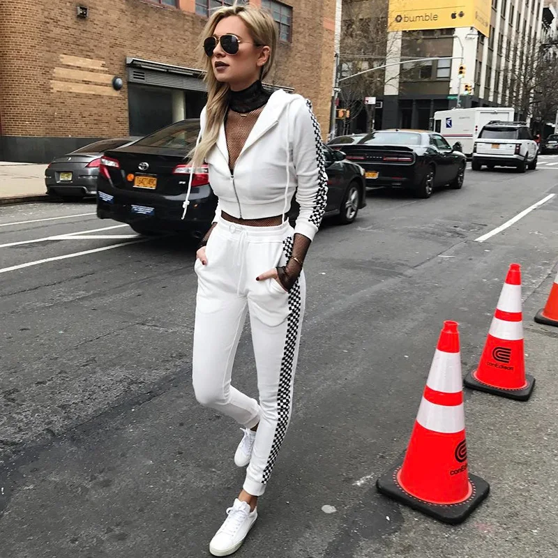 

2020 Rushed Cotton Full Spring Selling New Women's Casual Suit And Plaid Hit Zipper Cardigan Sweater Pants Two Sets Of Women