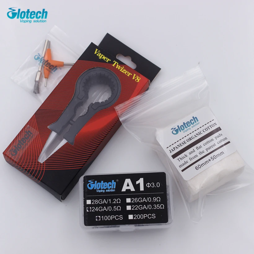 Glotech готовые катушки + органический хлопок Vaper Twizer V8 DIY наборы инструментов для