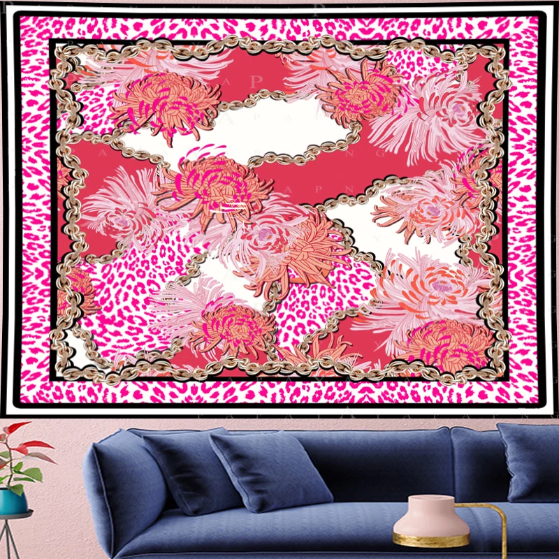 Pink Leopard macrame Tapestry boho decor Vintage Tapestries Retro chain flower Wall Hanging home | Дом и сад