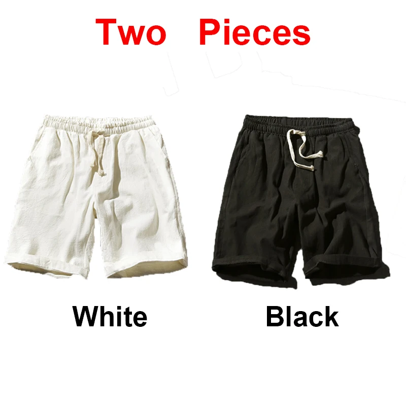 White-and-Black Sinicism Store красочные хлопковые льняные летние шорты мужские пляжные шорты мужские s тренировочные штаны цвета хаки Шорты повседневные белые спортивные шорты 5XL - Цвет: White-and-Black