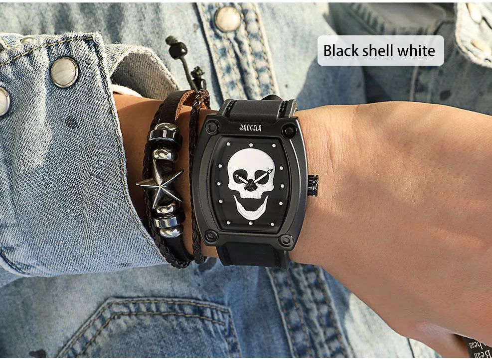 BAOGELA nouveau Спорт кварцевые squelette montres bande de Silicone грудь для люминисцентных crâne montre-браслет homme Relogios Mascu