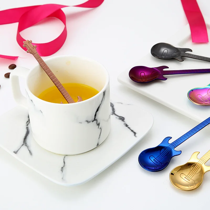 4 pcs/set Guitar Coffee Spoon Set Stainless Steel Dessert Ice Cream Tea Accessories Flatware Drinking Tools | Дом и сад