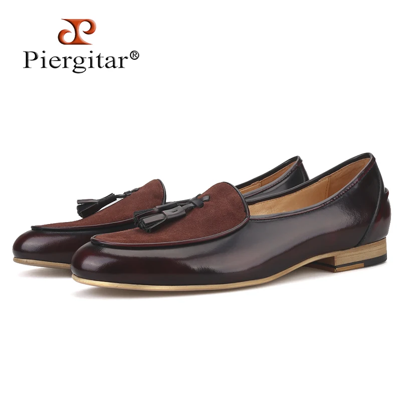 

Piergitar brand 2019 Handmade leather men tassel loafers Fashion Men Casual Shoes party and banquet smoking slippers Big Size