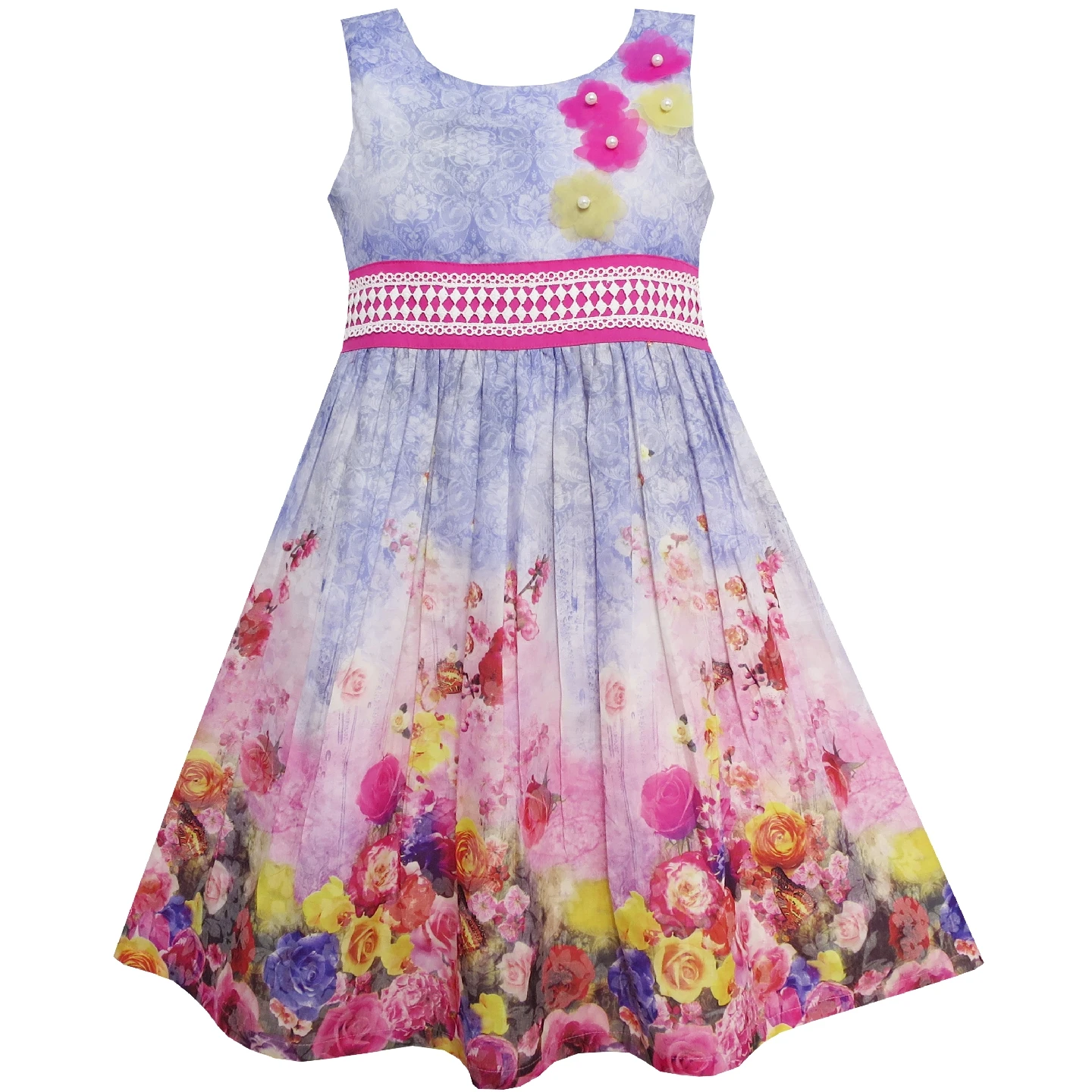 Sunny Fashion платья для девочек новогодние костюмы танк Роза Сад Цветок Хлопок