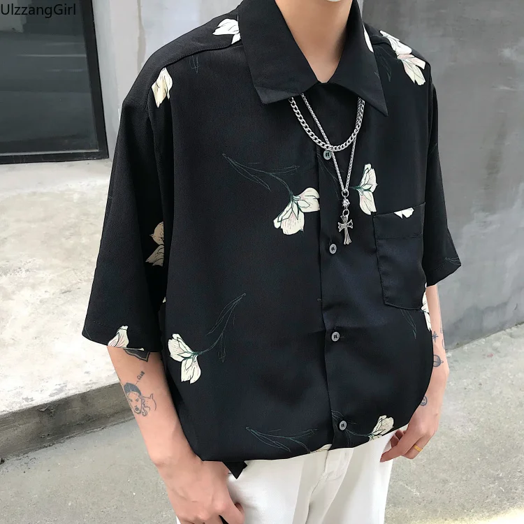 Блузка женская/мужская с цветочным принтом свободная рубашка оверсайз в стиле