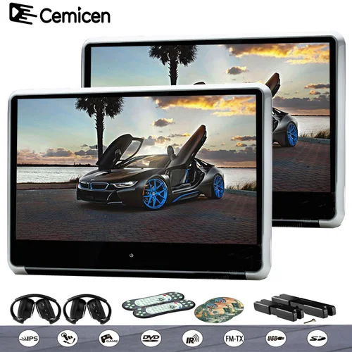 Cemicen 2 шт. 11,6 дюймов Автомобильный подголовник ips экран монитор HD 1080P видео сенсорный экран dvd-плеер HDMI/USB/SD/игры/IR/FM/динамик - Цвет: with headphone