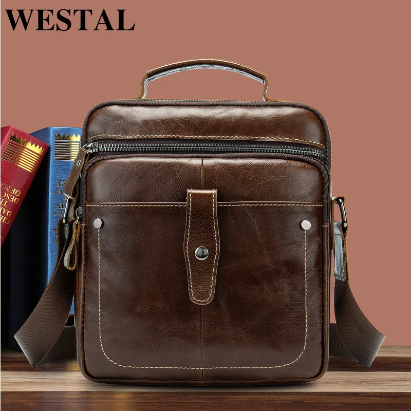 Сумка мессенджер WESTAL 100% из натуральной кожи для мужчин маленькая дорожная