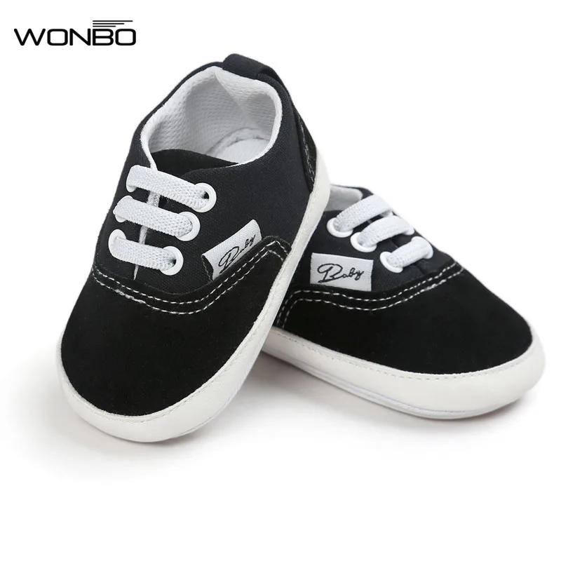 Wonbo Новый дизайн Детские Холст обувь на шнуровке Мокасины Bebe На Резиновой Подошве