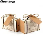 Свадебные сувениры OurWarm, Подарочная коробка, бумажный чемодан, дорожные мешки для конфет с биркой из крафт-бумаги для гостей, украшение для вечеринки в честь Дня Рождения Ребенка