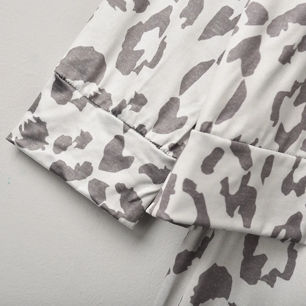 

Fashion Women 2Pcs Tracksuit Long Sleeve Leopard Printed Hoodies Sweatshirt High Waisted Pants Sets Lady Casual Suits