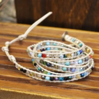 multi layer color crystal bracelets women miyuki delica seed beads glass handmade leather rope bracelet adjustable jewelry gift