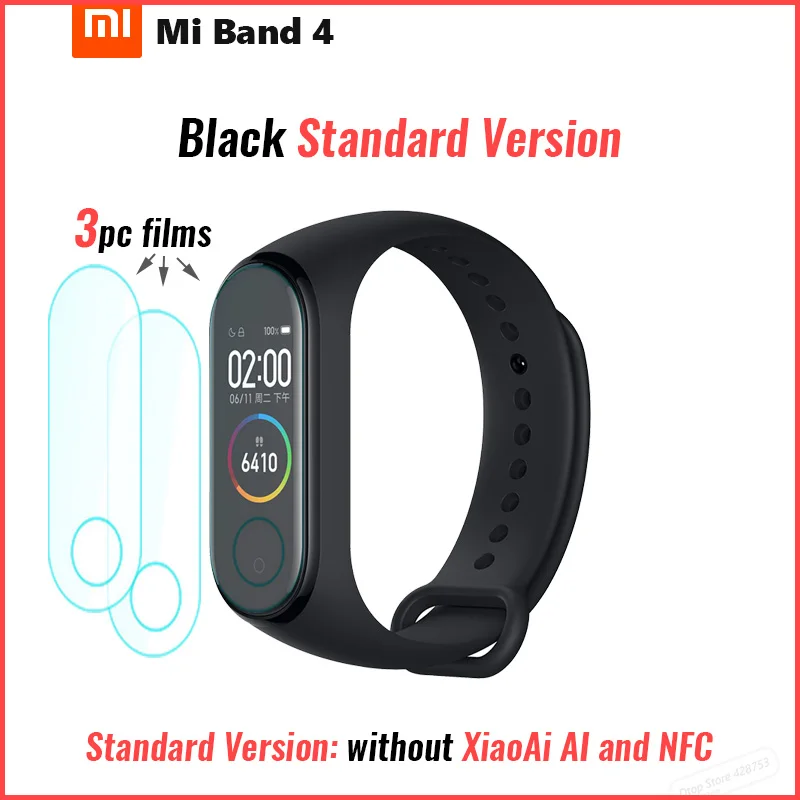 add 3pc films Xiaomi Mi Band 4 Smart Band 4 Браслет фитнес-браслет Музыкальный контроль браслет Bluetooth 5 AMOLED цветной сенсорный экран - Цвет: add 3pc films