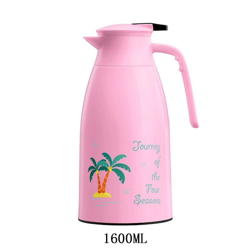 Pink 1600ml Большая емкость Милая мультяшная Двойная Стенка стеклянная вакуумная фляжка термос чайник Китай чайник кувшин пластиковый термоизоляционный горшок бутылки - Цвет: Pink 1600ml