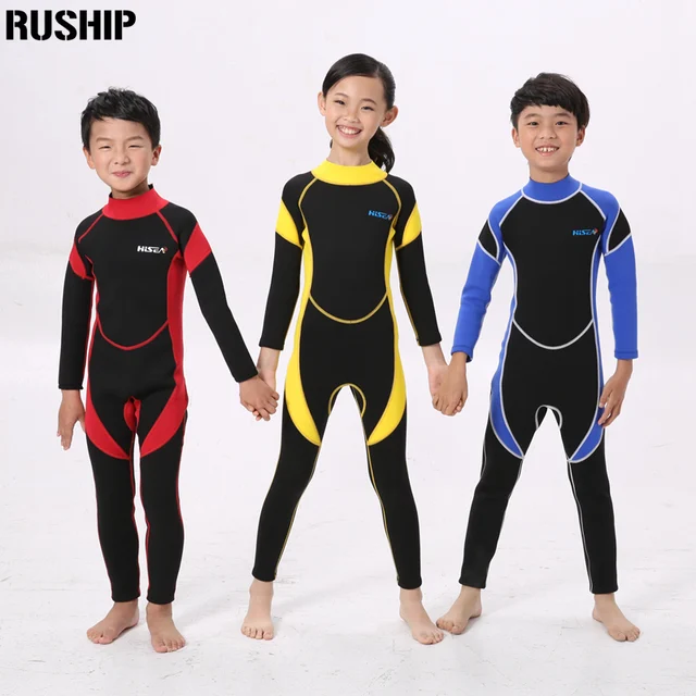 NING 2.5mm Kids Long Sleeve Wetsuit One Piece Swimming Cloth UV Protection Swimsuit 2-8T