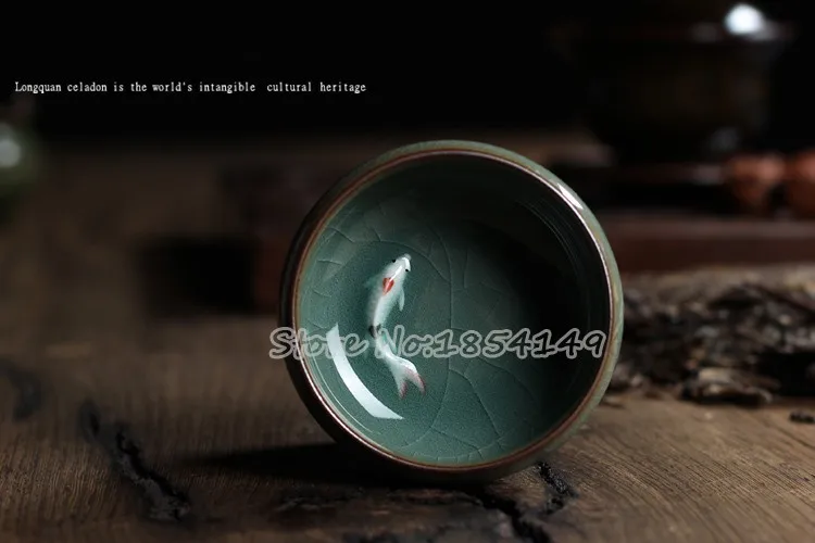 Китайский Longquan Celadon фарфоровая чайная чашка чайное блюдце чаша для чая Золотая Рыба 60 мл китайский чайный горшок Celadon посуда для напитков чайные чашки