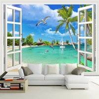 custom 3d photo wallpaper window beach scenery bedroom living room sofa tv background wall covering mural wallpaper for walls 3d