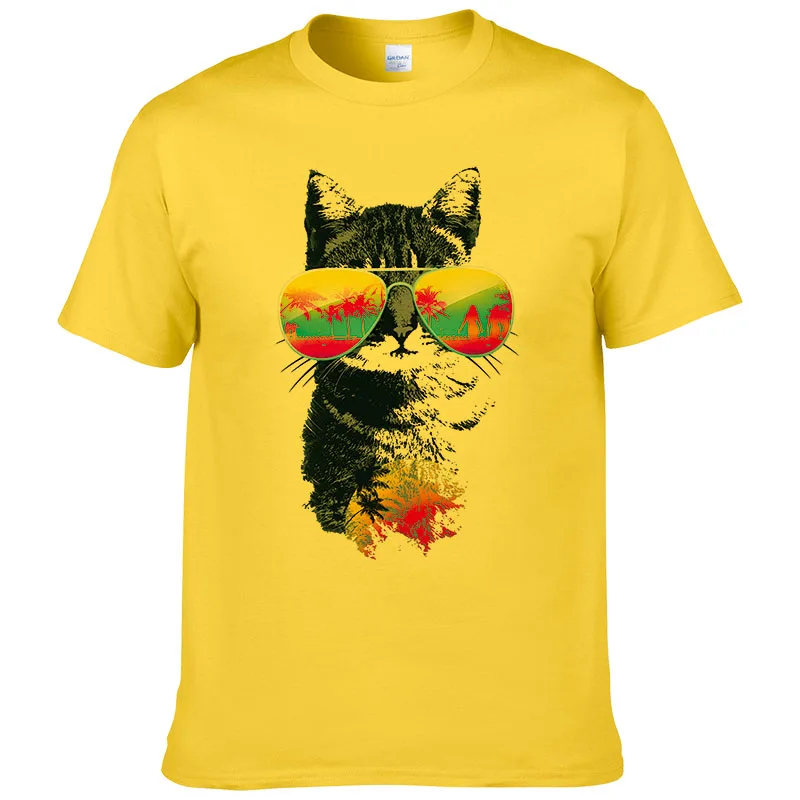 2017 Мужская мода лето Веселый праздник Кошки Футболка Повседневное мужской Топы