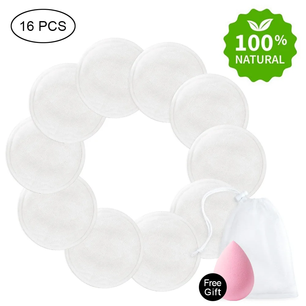 

Make Up Remover Pads Reusable 4/8/10/16pcs Washable Cleansing Cotton Makeup Wipes Three Layers Soft Bamboo With Mesh Laundry Bag