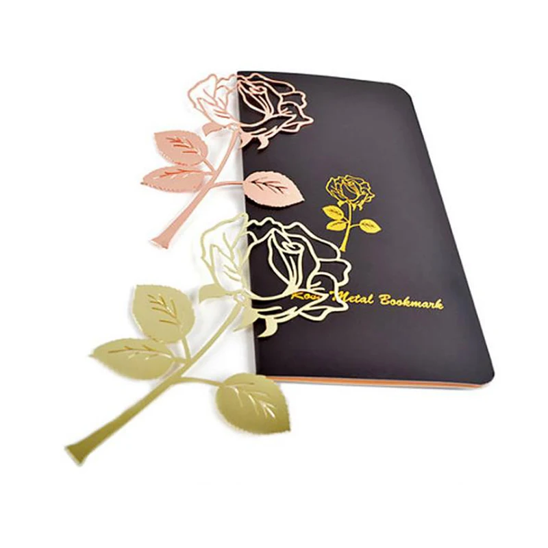 

1 Pcs Lovely Beautiful Rose Flower Hollow Metal Bookmarks Rose Gold Paper Clips for Books Marker Page Holder Stationery