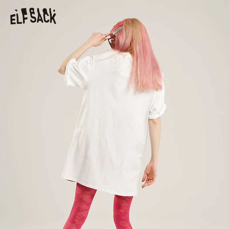 ELF SACK/хлопковое повседневное женское платье с принтом модное уличная одежда